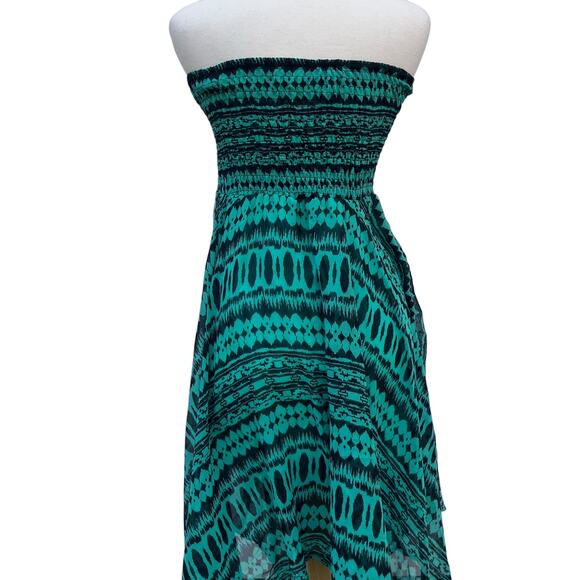 VTG Deb Y2K Dress Sz M Smocked Teal Black Handkerchief Hem Geometric Fairygrunge - Picture 6 of 12